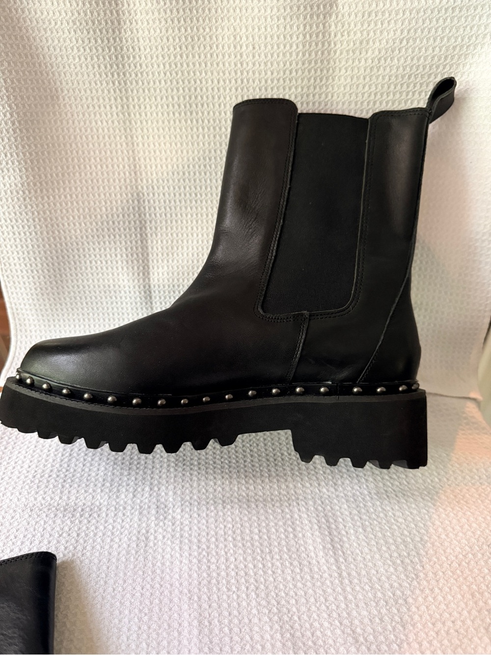 Vince Camuto Black Platform Chelsea Boots with Studded Lug Sole - Picture 4 of 8